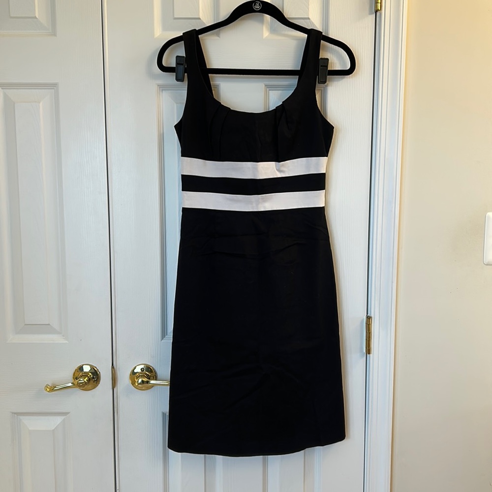 White House Black Market Black Dress with White Waist Bands